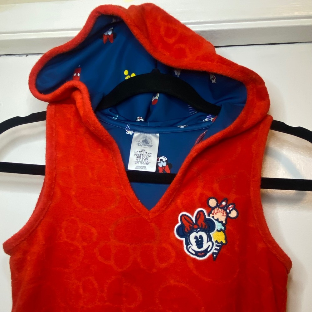 Disney Minnie Mouse Red Terry Cloth Sleeveless Hooded Cover-Up Dress Kids 5/6